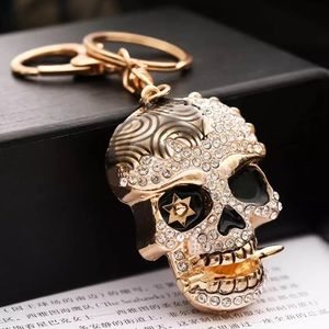 Black & Gold Crystal Pirate Skull Keychain